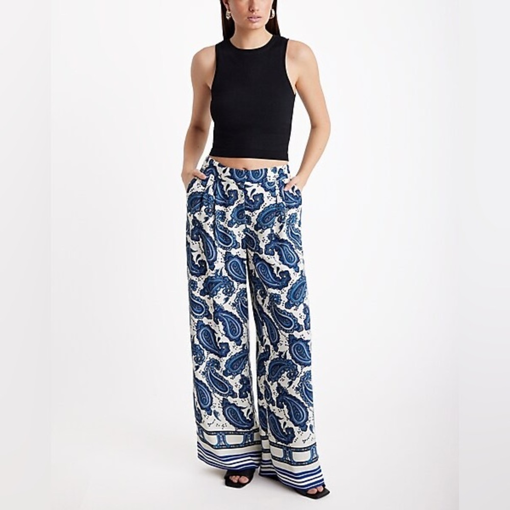 Express Blue Paisley Wide Leg Pants